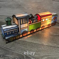 Tiffany Style Christmas Train Stained Glass Accent Table Lamp Night Light 14