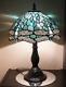 Tiffany Style Colored Dragonfly Cut Glass Lampshade Light 18 Tall Bronze Base