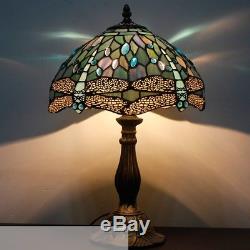 Tiffany Style Colored Dragonfly Cut Glass Lampshade Light 18 Tall Bronze Base