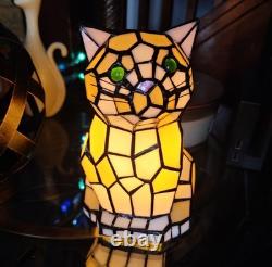 Tiffany Style Cute Cat Lamp Stained Glass Accent Kids Bedroom Night Light