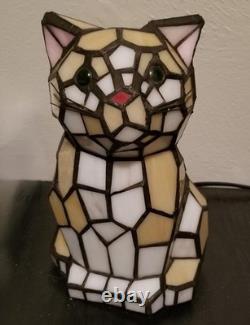 Tiffany Style Cute Cat Lamp Stained Glass Accent Kids Bedroom Night Light