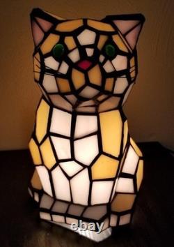 Tiffany Style Cute Cat Lamp Stained Glass Accent Kids Bedroom Night Light