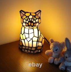 Tiffany Style Cute Cat Lamp Stained Glass Accent Kids Bedroom Night Light