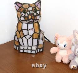 Tiffany Style Cute Cat Lamp Stained Glass Accent Kids Bedroom Night Light