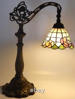 Tiffany Style Daffodil Stained Glass Bridge Arm Table/Desk Art Deco Lamp