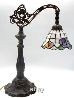 Tiffany Style Daffodil Stained Glass Bridge Arm Table/Desk Art Deco Lamp
