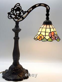 Tiffany Style Daffodil Stained Glass Bridge Arm Table/Desk Art Deco Lamp