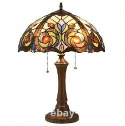 Tiffany Style Dark Bronze Finish Table Lamp with Stained Glass Dome Shade