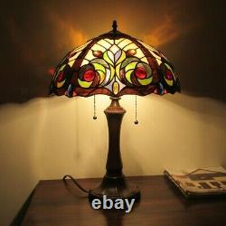 Tiffany Style Dark Bronze Finish Table Lamp with Stained Glass Dome Shade