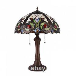 Tiffany Style Dark Bronze Finish Table Lamp with Stained Glass Dome Shade