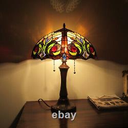 Tiffany Style Dark Bronze Finish Table Lamp with Stained Glass Dome Shade