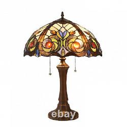 Tiffany Style Dark Bronze Finish Table Lamp with Stained Glass Dome Shade