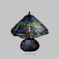 Tiffany Style Deep Blue Dragonfly Stained Glass Table Lamp Elegant Mosaic Base