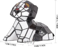 Tiffany Style Dog Stained Glass Table LED Lamp Brown White Puppy Accent Light