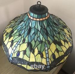 Tiffany Style Dragon Fly Table Lamp Blue Green Stained Glass Dragonfly Design