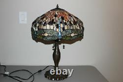 Tiffany Style Dragonfly 3-light Table Lamp-stained Glass Shade-bronze Finish