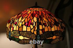 Tiffany Style Dragonfly 3-light Table Lamp-stained Glass Shade-bronze Finish