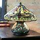 Tiffany Style Dragonfly Accent Green Stained Glass Table Lamp With Mosaic Base