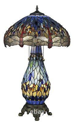 Tiffany Style Dragonfly Blue Table Lamp WithIlluminated Base 18 Shade