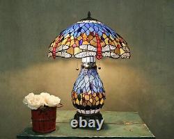 Tiffany Style Dragonfly Blue Table Lamp WithIlluminated Base 18 Shade