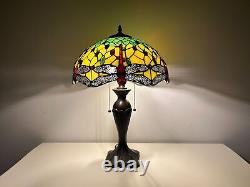 Tiffany Style Dragonfly Crystal Bead Pattern Stained Glass Table Lamp 61 cm Tall