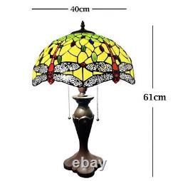 Tiffany Style Dragonfly Crystal Bead Pattern Stained Glass Table Lamp 61 cm Tall