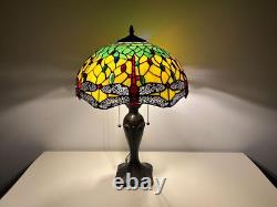 Tiffany Style Dragonfly Crystal Bead Pattern Stained Glass Table Lamp 61 cm Tall