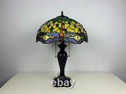 Tiffany Style Dragonfly Crystal Bead Pattern Stained Glass Table Lamp 61 cm Tall