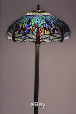 Tiffany Style Dragonfly Floor Lamp Stained Glass Handcrafted Vintage Light Shade