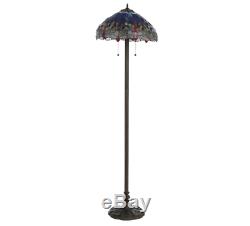 Tiffany Style Dragonfly Floor Lamp Stained Glass Handcrafted Vintage Light Shade
