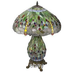 Tiffany Style Dragonfly Green Table Lamp WithIlluminated Base 18 Shade