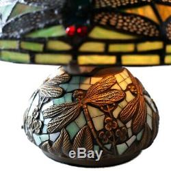 Tiffany Style Dragonfly Reading Accent Stained Glass Table Lamp Mosaic Base 10in