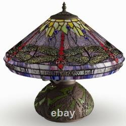 Tiffany Style Dragonfly Reading Accent Stained Glass Table Lamp with Mosaic Base