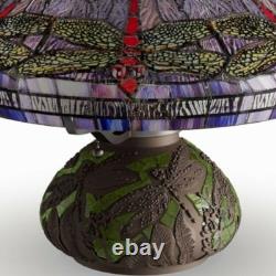Tiffany Style Dragonfly Reading Accent Stained Glass Table Lamp with Mosaic Base