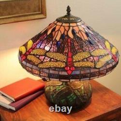 Tiffany Style Dragonfly Reading Accent Stained Glass Table Lamp with Mosaic Base