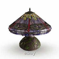 Tiffany Style Dragonfly Reading Accent Stained Glass Table Lamp with Mosaic Base
