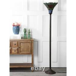 Tiffany Style Dragonfly Stained Glass 71in Torchiere LED Floor Lamp Bronze Fin