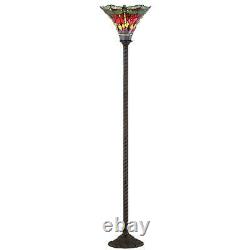 Tiffany Style Dragonfly Stained Glass 71in Torchiere LED Floor Lamp Bronze Fin