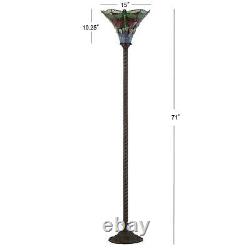 Tiffany Style Dragonfly Stained Glass 71in Torchiere LED Floor Lamp Bronze Fin