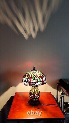 Tiffany-Style Dragonfly Stained Glass Lamp Art Nouveau Illuminated Base Vintage