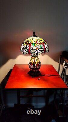 Tiffany-Style Dragonfly Stained Glass Lamp Art Nouveau Illuminated Base Vintage