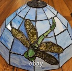 Tiffany-Style Dragonfly Stained Glass Lamp Art Nouveau Look Cast Metal Base