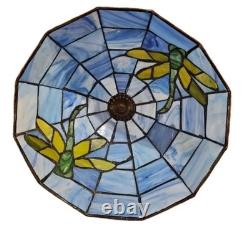 Tiffany-Style Dragonfly Stained Glass Lamp Art Nouveau Look Cast Metal Base