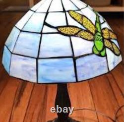 Tiffany-Style Dragonfly Stained Glass Lamp Art Nouveau Look Cast Metal Base