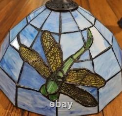 Tiffany-Style Dragonfly Stained Glass Lamp Art Nouveau Look Cast Metal Base