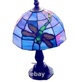 Tiffany-Style Dragonfly Stained Glass Lamp Art Nouveau Look Cast Metal Base