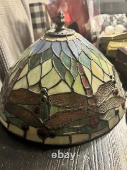 Tiffany Style Dragonfly Stained Glass Table Lamp Art Nouveau Works -Vintage