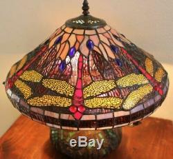 Tiffany Style Dragonfly Table Lamp Mosaic Base with 16in Stained Glass Shade