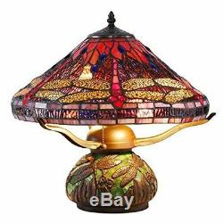 Tiffany Style Dragonfly Table Lamp Mosaic Base with 16in Stained Glass Shade