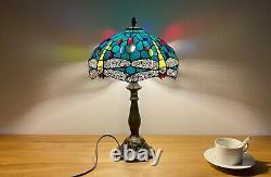 Tiffany Style Dragonfly table lamps Stained Glass Lamp Sea Blue Accent Lamp 18